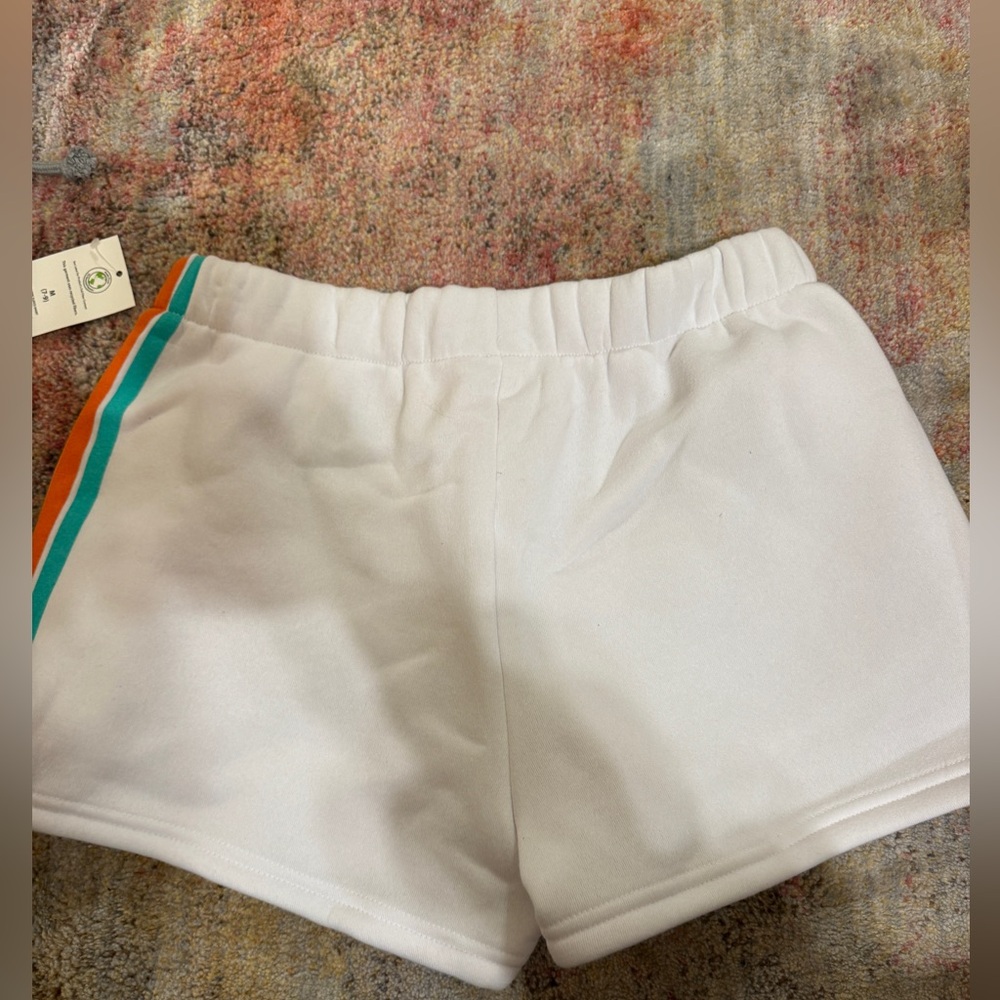 No Boundaries White Athletic Shorts with Orange and Teal Stripes